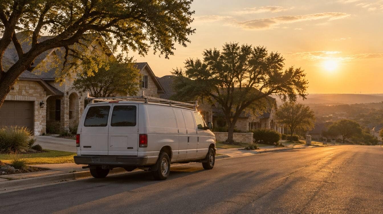Service van parked on a neighborhood street